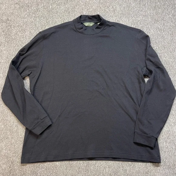 Vtg Orvis Mens Mock Neck Long Sleeve Shirt Black XL Cotton Knit‎ Pullover