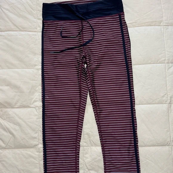 The Upside - Striped Maroon and Navy Drawstring Leggings - NWOT - Size 6