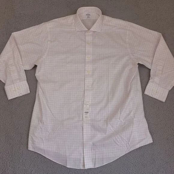 Brooks Brothers Shirt Mens 17.5‎ -2/3 White Plaid Button Up Regent Cotton