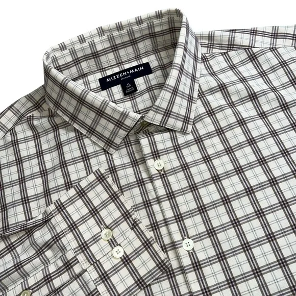 Mizzen+Main Leeward Mens XL Brown Plaid Trim‎ Fit Long Sleeve Button Up Shirt