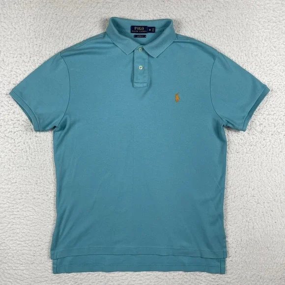 Ralph Lauren Polo Shirt Mens Medium‎ Blue Custom Fit Workwear Travel Vacation