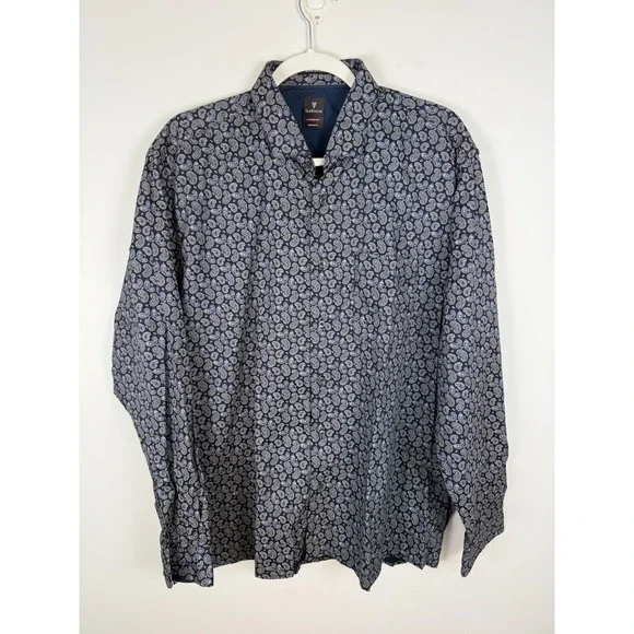 Van Heusen Ceremony Custom Fit Navy Paisley Button Up Giza Cotton Shirt XL 17.5