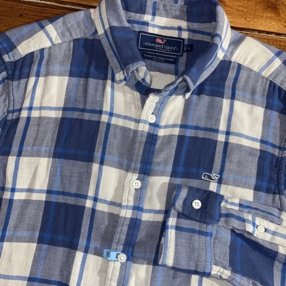 Vineyard Vines Button Down Shirt Mens Large Blue Plaid Classic‎ Fit Whale Shirt
