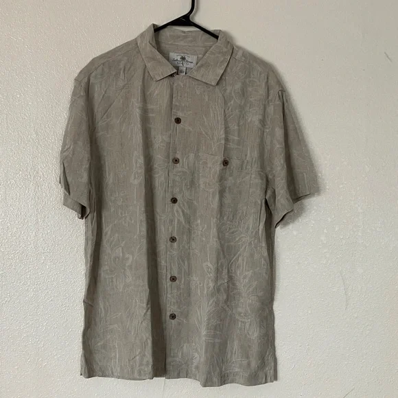 Island Shores Washable Silk Tropical Button Down Shirt, L