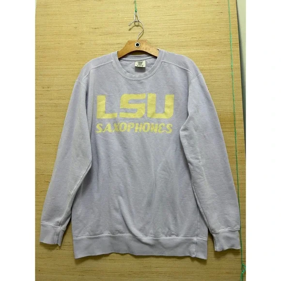 Comfort Colors LSU Saxophones Sweatshirt Mens Medium Purple Garment Dye Pullover