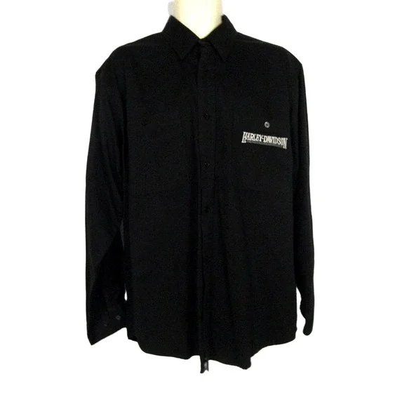 Harley-Davidson Men's LS Button Front Shirt Black Embroidered L‎