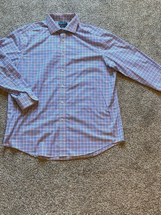 Lauren Ralph Lauren Men's Plaid Dress Shirt in White, Blue & Red Size 16.5