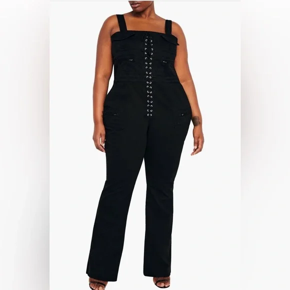 Good American‎ lace up utility twill jumpsuit