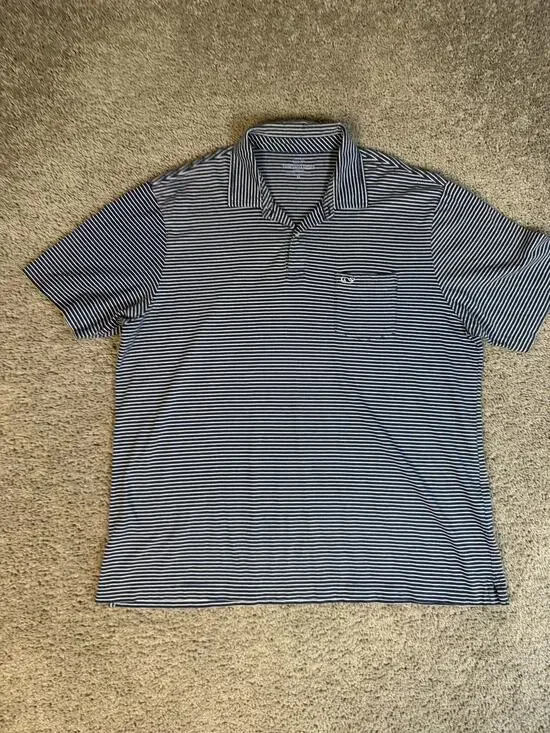 Vineyard Vines Polo Shirt Mens XL Blue Striped Short Sleeve 100% Pima Cotton