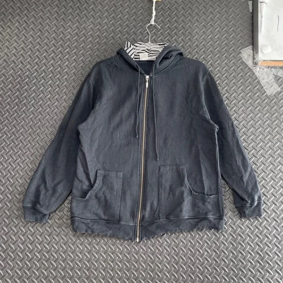 Onque Casual Black Full‎ Zip Up Hoodie Sweater Casual Wear Men's Size Large