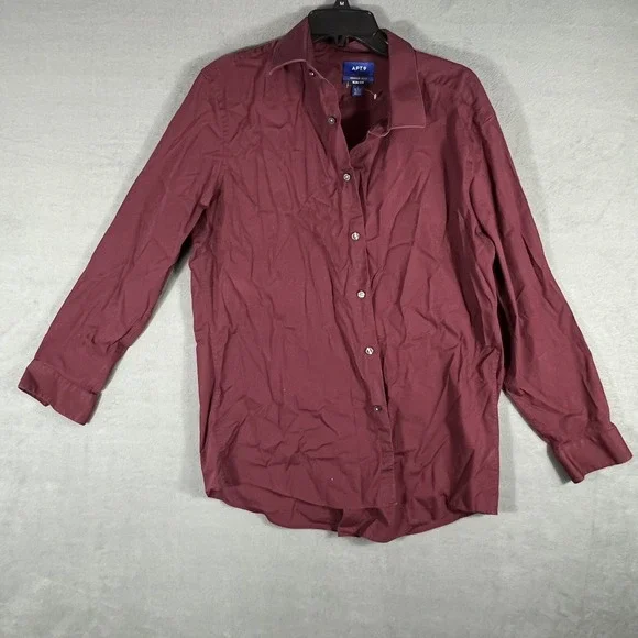 APT.9 Men's L 16-16.5 32/33 Slim Fit Premier Flex Burgundy Dress Shirt