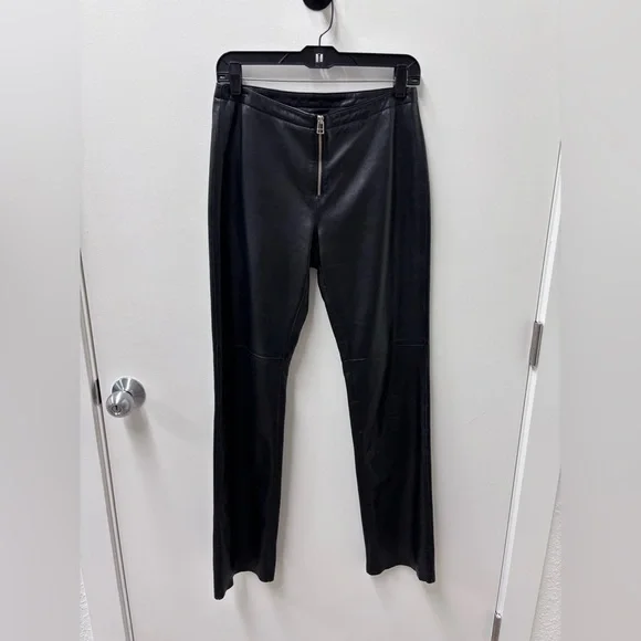 Vintage Hugo Buscati Collection Black Leather Pants with Front Zipper Detail