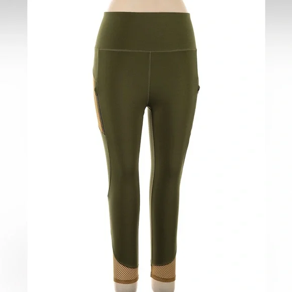 Nicole Miller Sport Olive Army Green Women's Active Leggings Size XL Sporty Mesh
