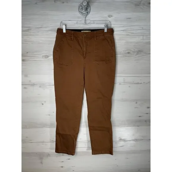 Democracy Pants Womens 10 Brown Twill Ab Technology Tapered‎ Leg Stretch Casual