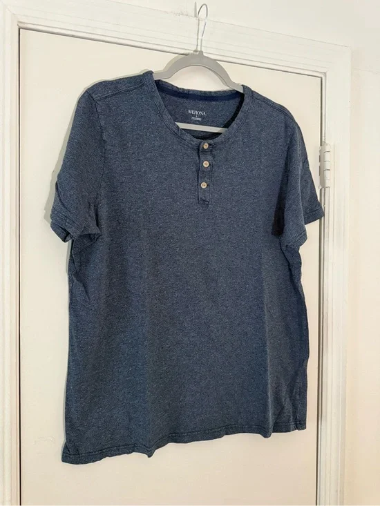 Merona Men's Navy Henley Short Sleeve Shirt - Merona Size Large