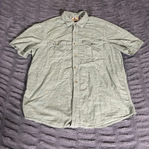 Woolrich Mens Large Short Sleeve Button Up Shirt Sage Green Cotton AQ667