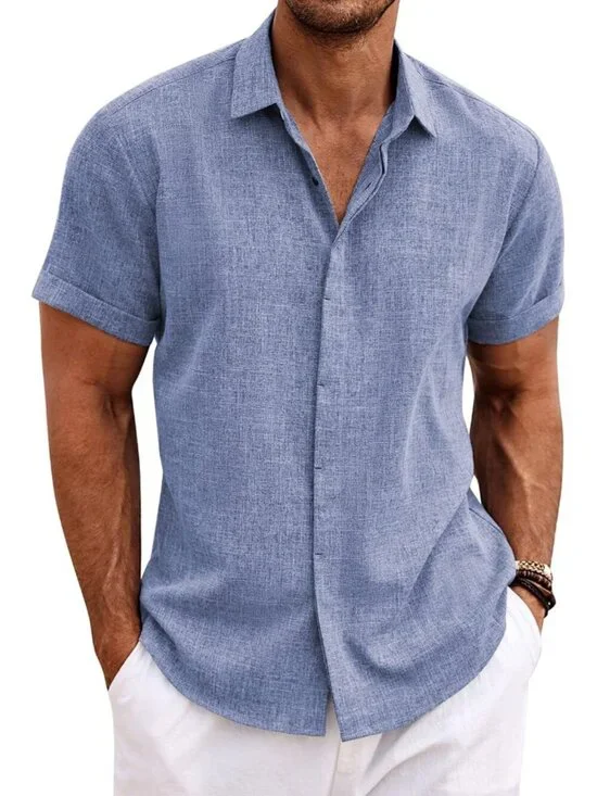 Mens Casual Button Down shirt is made of high quality cotton linen fabric. Featu