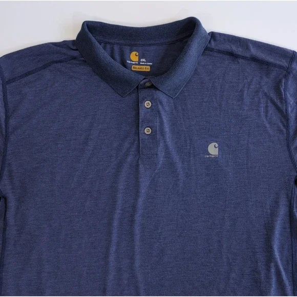 Carhartt Force Polo Shirt Mens 2XL Blue Heather Short Sleeve Pocket Work Golf