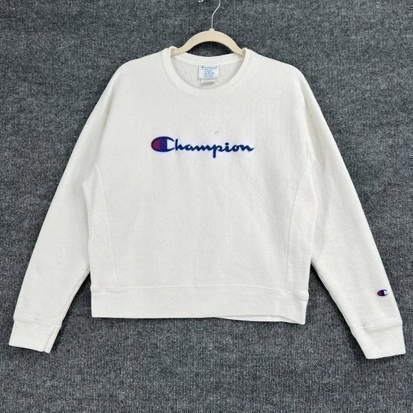 Champion Reverse Weave Sweatshirt Adult Large White Spellout Crewneck Pullover