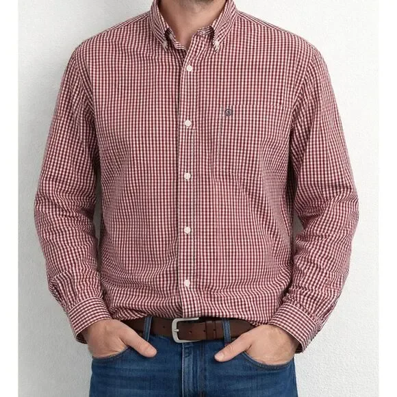 CHAPS Plaid Long Sleeve Button-Down Men's XL Dress & Casual Shirt Red White