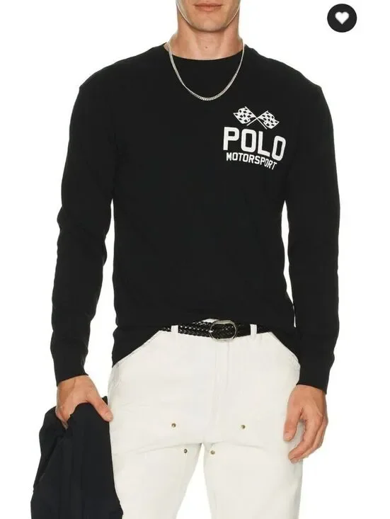 Size L - New Men's POLO Ralph Lauren Motosport Classic-Fit Slub Black Jersey
