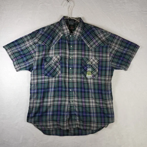 McGregor Mens Pearl‎ Snap Western Shirt L Plaid Short Sleeve Cowboy