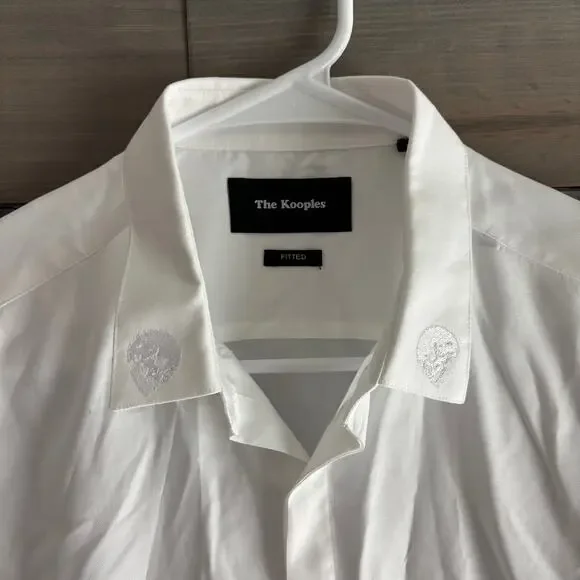 THE KOOPLES | White Fitted Shirt Tone-on-Tone Skeletons Embroidered Sz M