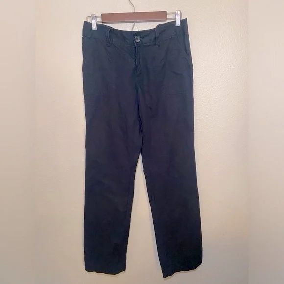 Banana Republic Linen Martin Fit Flat Front Straight Leg Pant, Navy Blue Size 6