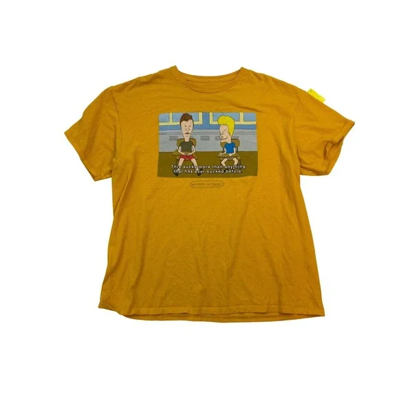 Beavis‎ and Butt-Head Graphic T-Shirt XL Mustard Yellow MTV 90s Cartoon Tee