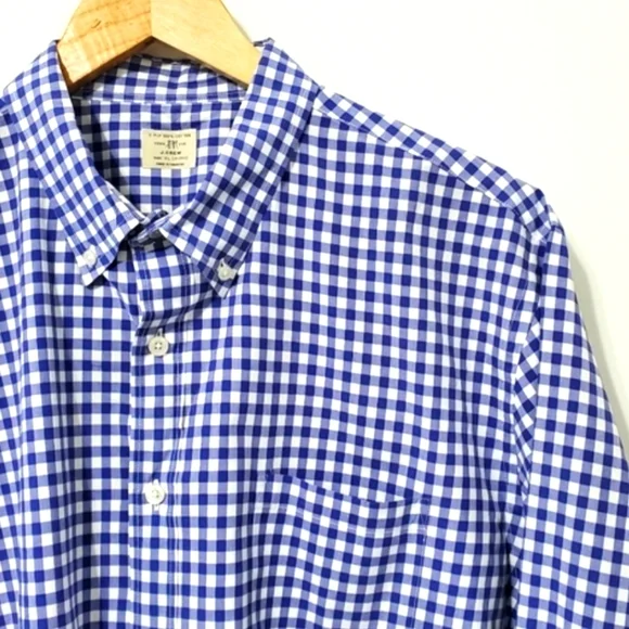 J. Crew Long Sleeve Button Down Shirt 2 Ply Cotton Blue White Gingham Check XL
