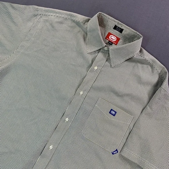 Ecko Unltd Shirt Mens 2XL Green Yellow Graph Check Woven Short Sleeve Button Y2K