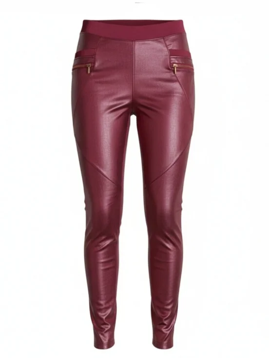 Coated Leggings Pants Womens Size L - XL High Rise Maroon