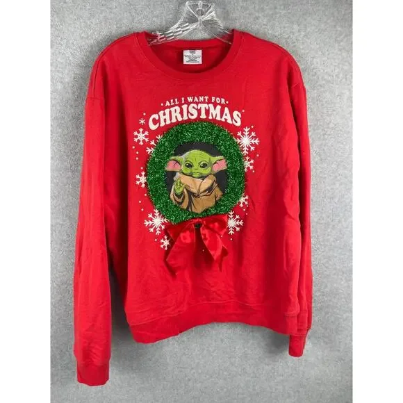 Star Wars Grogu Christmas Wreath T Shirt Men's Size XL‎ Red Holiday Ugly Sweater