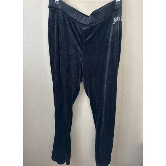 Juicy Couture Women’s XXL Black Velvet Rhinestone Logo Sweatpants