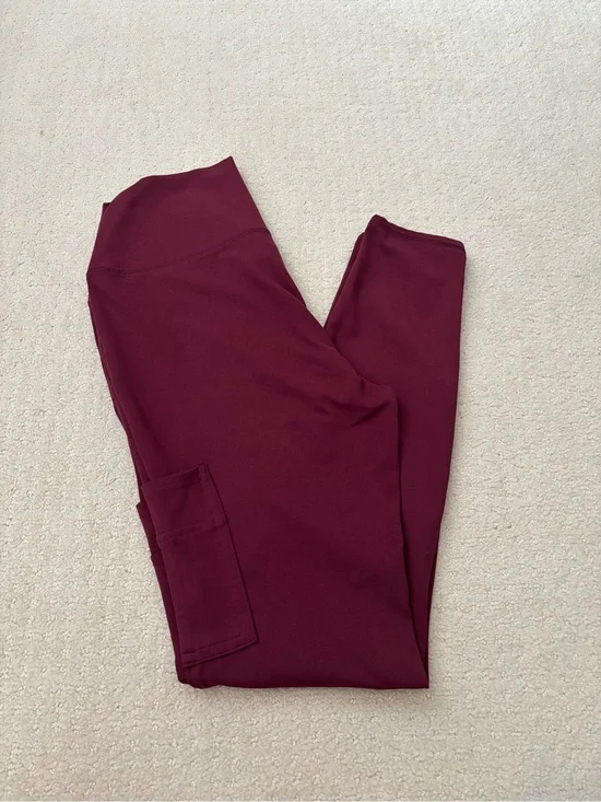 Spyder Active Burgundy Maroon High-Waist Leggings With Pockets