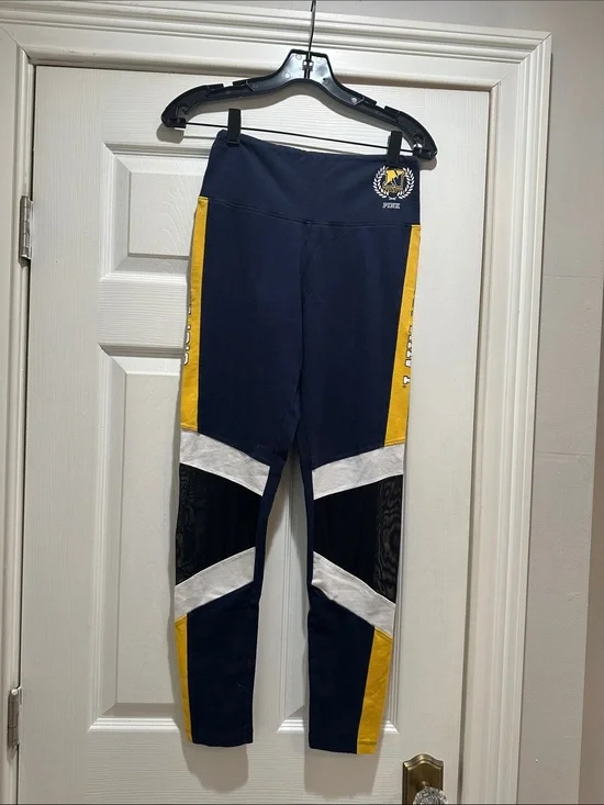 PINK Victoria's Secret Navy, Yellow & White Colorblock Leggings
