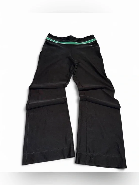 Nike Black Women's Flared Leggings wide leg with Green Waistband Stripe