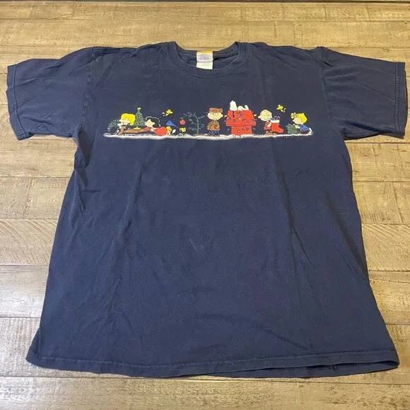 Peanuts Snoopy Christmas T-Shirt – Charlie Brown Tree – Navy Blue – Size Large