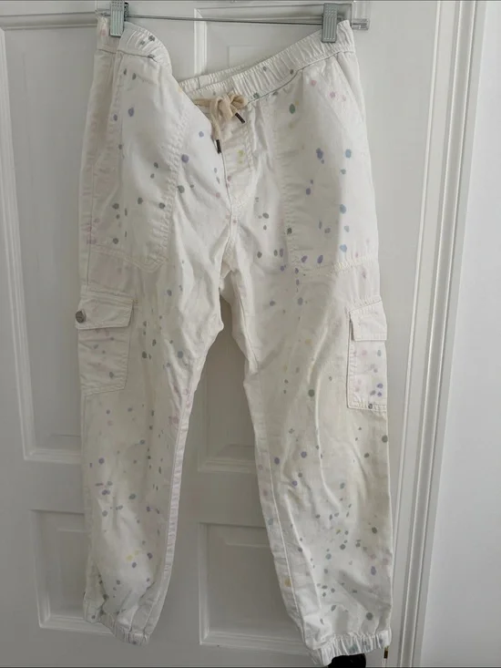 Sundry White Cargo Joggers with Pastel Paint Splatter