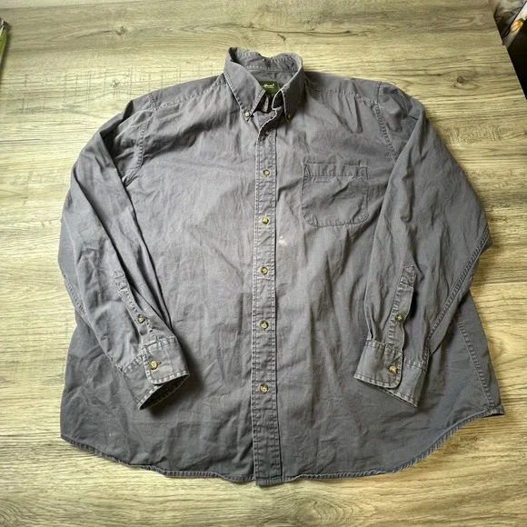 Eddie Bauer Button Down Shirt Men XL Gray Long Sleeve Cotton Outdoor Classic V17