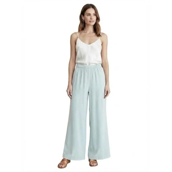 NWT Eileen Fisher Silk Georgette Crepe Wide Ankle Pant Pool LP $278 Quiet Luxury