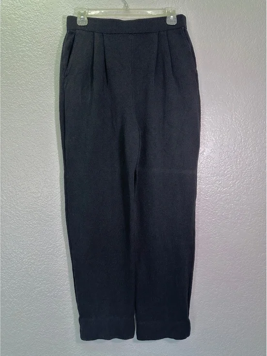 Women’s Sz 10 St John By Marie Gray Black Wool Knit Pants Pleated Pockets