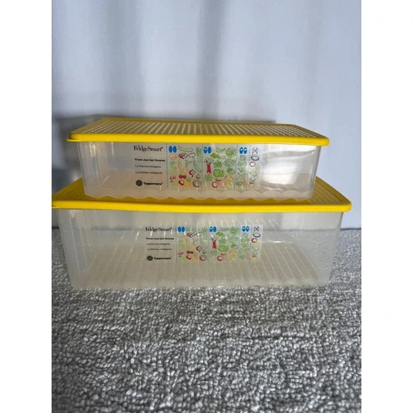 Tupperware‎ FridgeSmart Set of 2 Yellow Medium Long & Deep Produce Savers