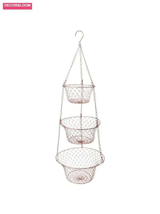 3 Tier Hanging Fruit Basket Heavy Duty Wire Storage Rack with Hooks