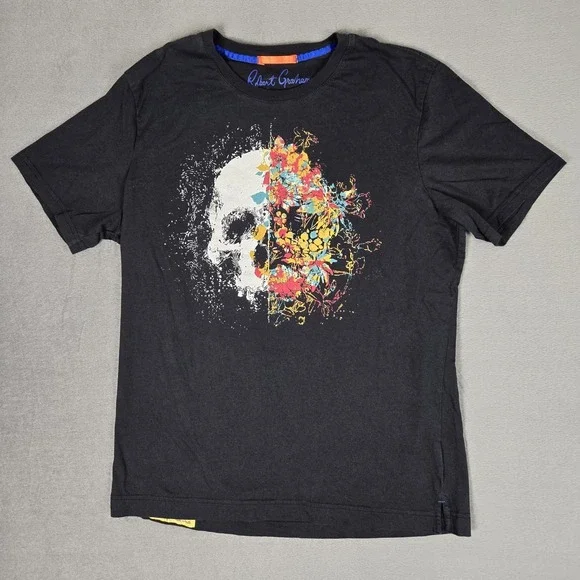 Robert Graham T-Shirt Mens XL Black Short Sleeve Skull Crew Neck Pullover Cotton