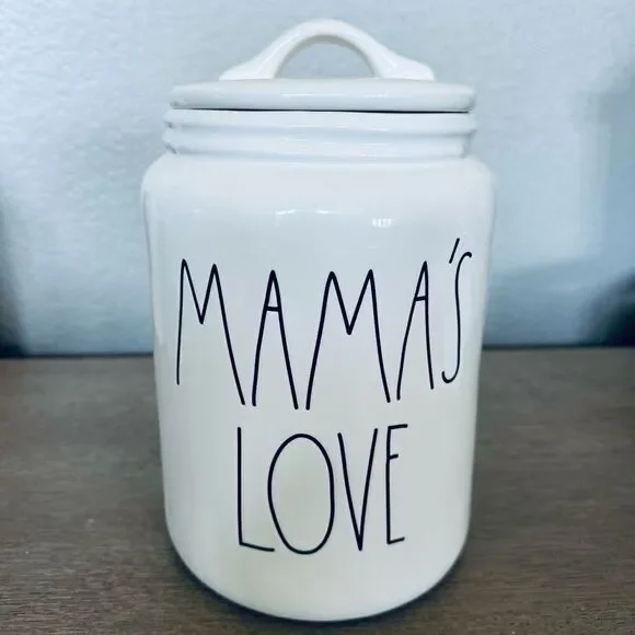 Rae Dunn Mama’s Love Ceramic Cookie Jar Treat Food Storage Canister