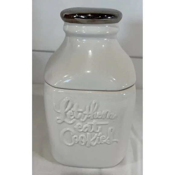 RARE Hallmark Let Them Eat Cookies Cookie Jar White w/ Silver Lid HARD TO FIND!
