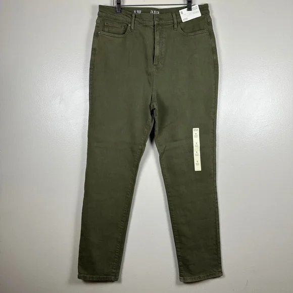 a.n.a Women's 16 High-Rise Straight Pants Oregano Green Slim Leg NEW