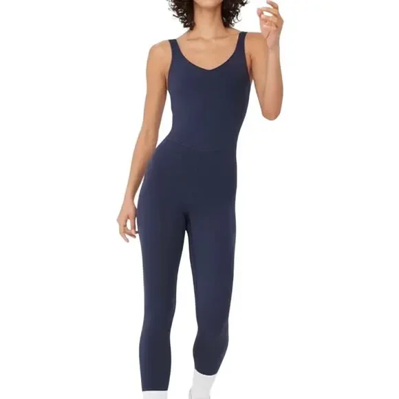 Aerie Offline Legging Jumpsuit Real Me Low‎ Key Womens Size XL Blue Shelf Bra