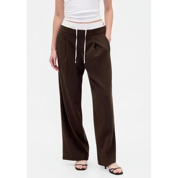 NWT Brown/White OLD NAVY Drawstring Pants Size M Tall